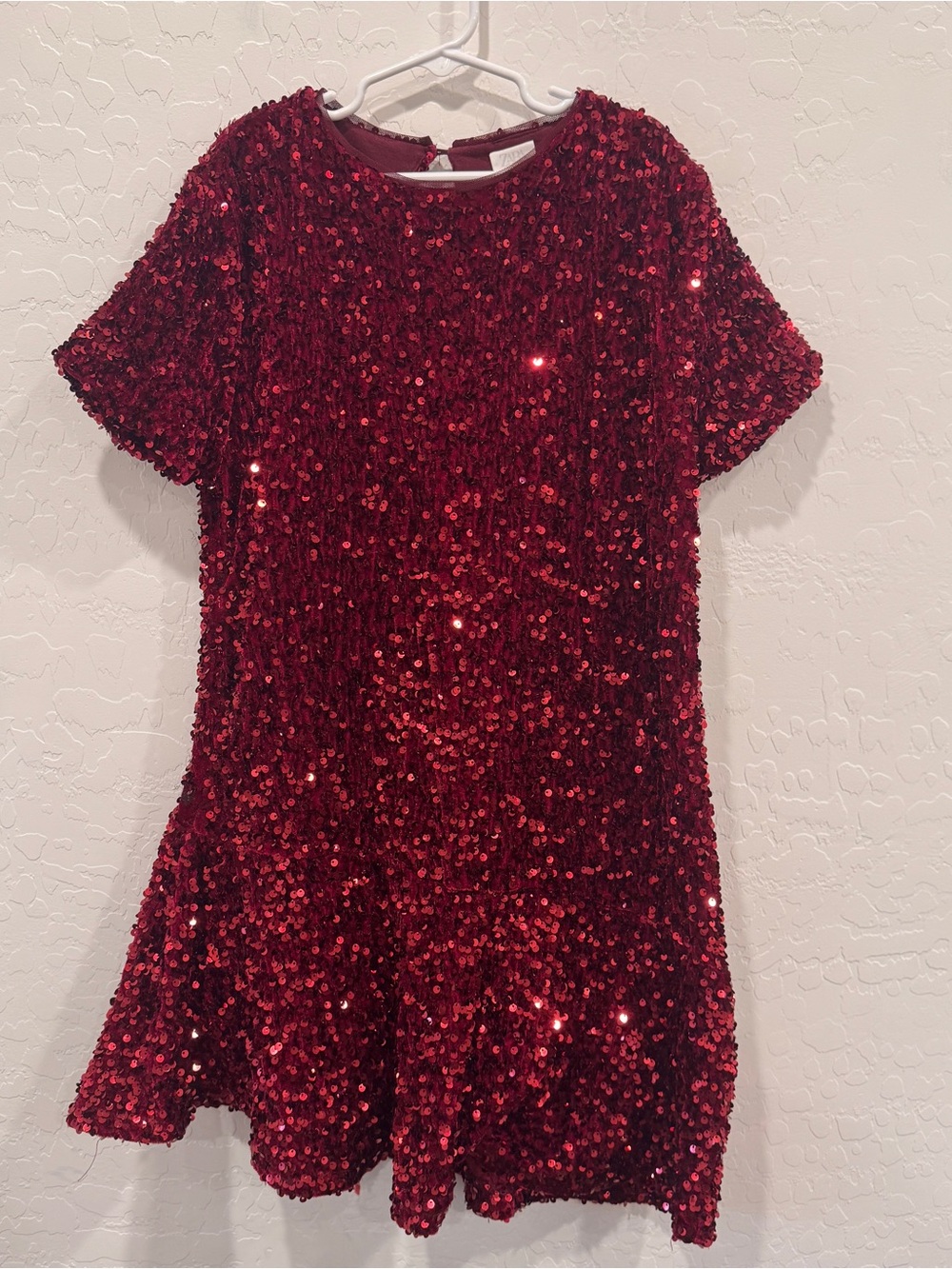 Zara Girls Red Sequin Short-Sleeve Party Dress Girls 11-12 Holiday Festive